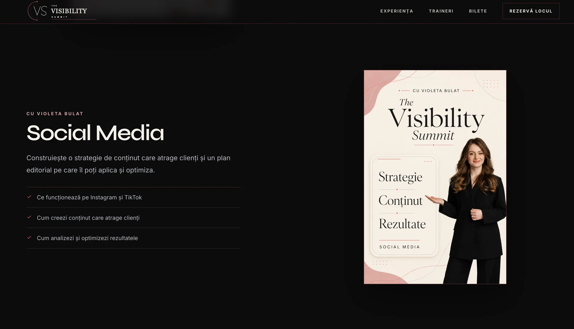 Prezentarea modulului Social Media din website-ul Visibility Summit